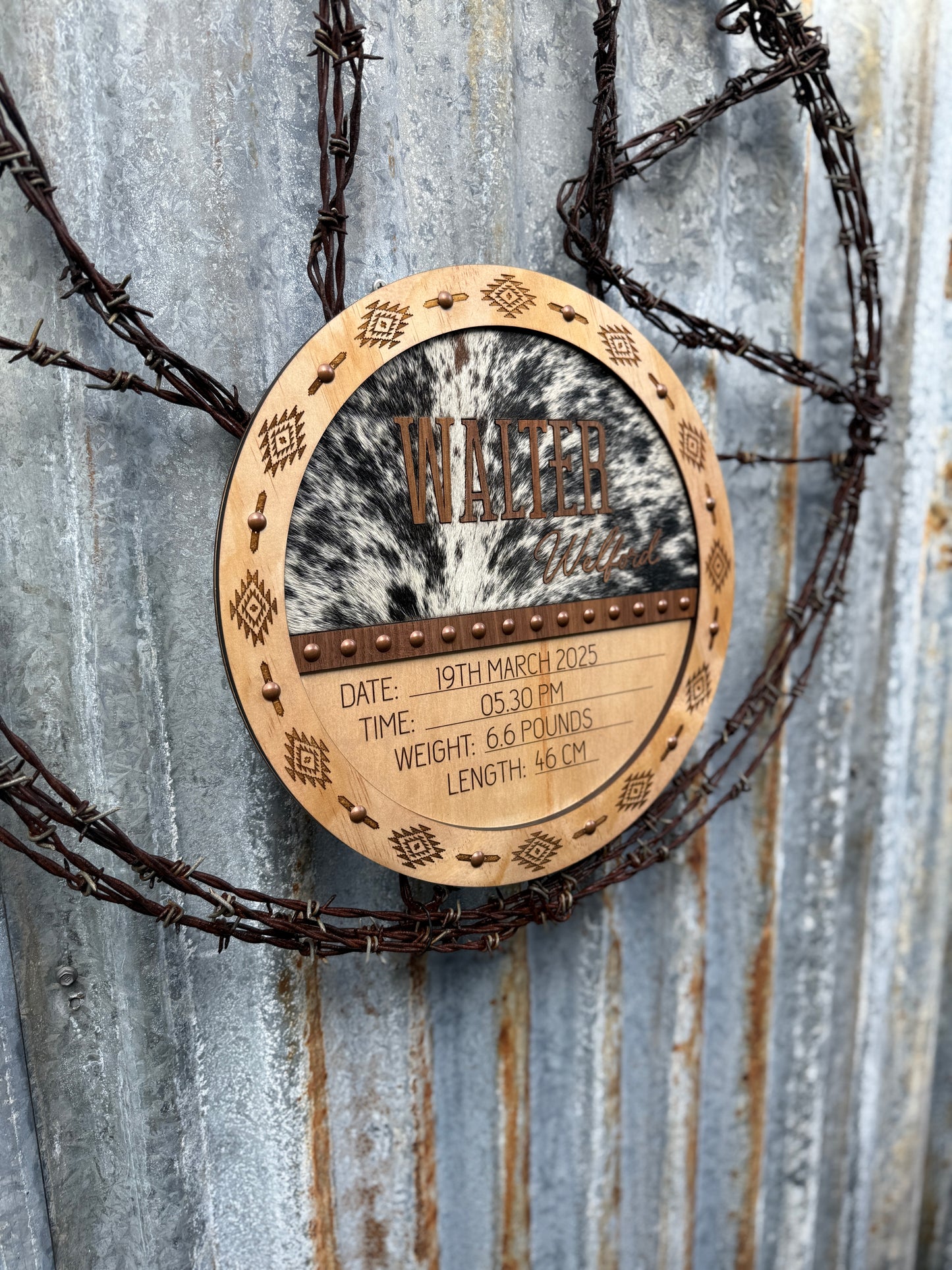 Cowhide Birth Details Plaque