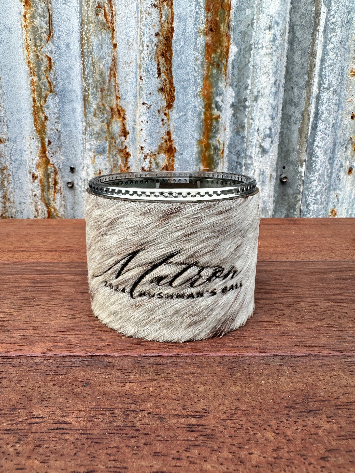 Custom Leather & Cowhide Candle Wrap