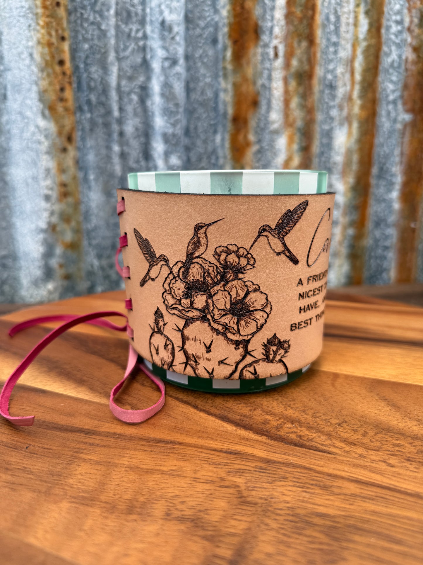 Custom Leather & Cowhide Candle Wrap