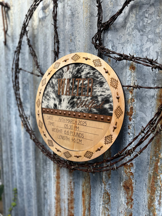 Cowhide Birth Details Plaque